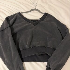 Forever 21 Charcoal Distressed V-Neck Top